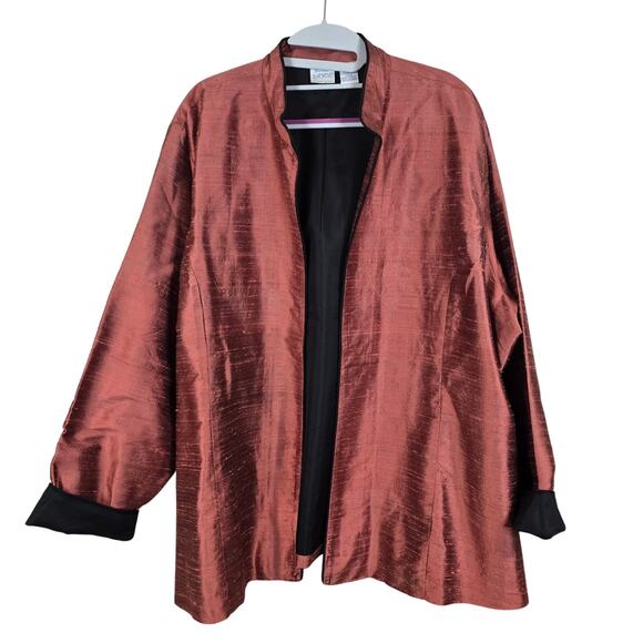 Women's Bleu Bayou Copper Red Shimmer Silk Open Front Blazer Jacket | Size 3X - Picture 1 of 9